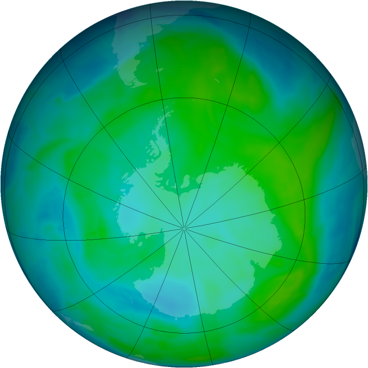 Antarctic ozone map for 04 January 2014
